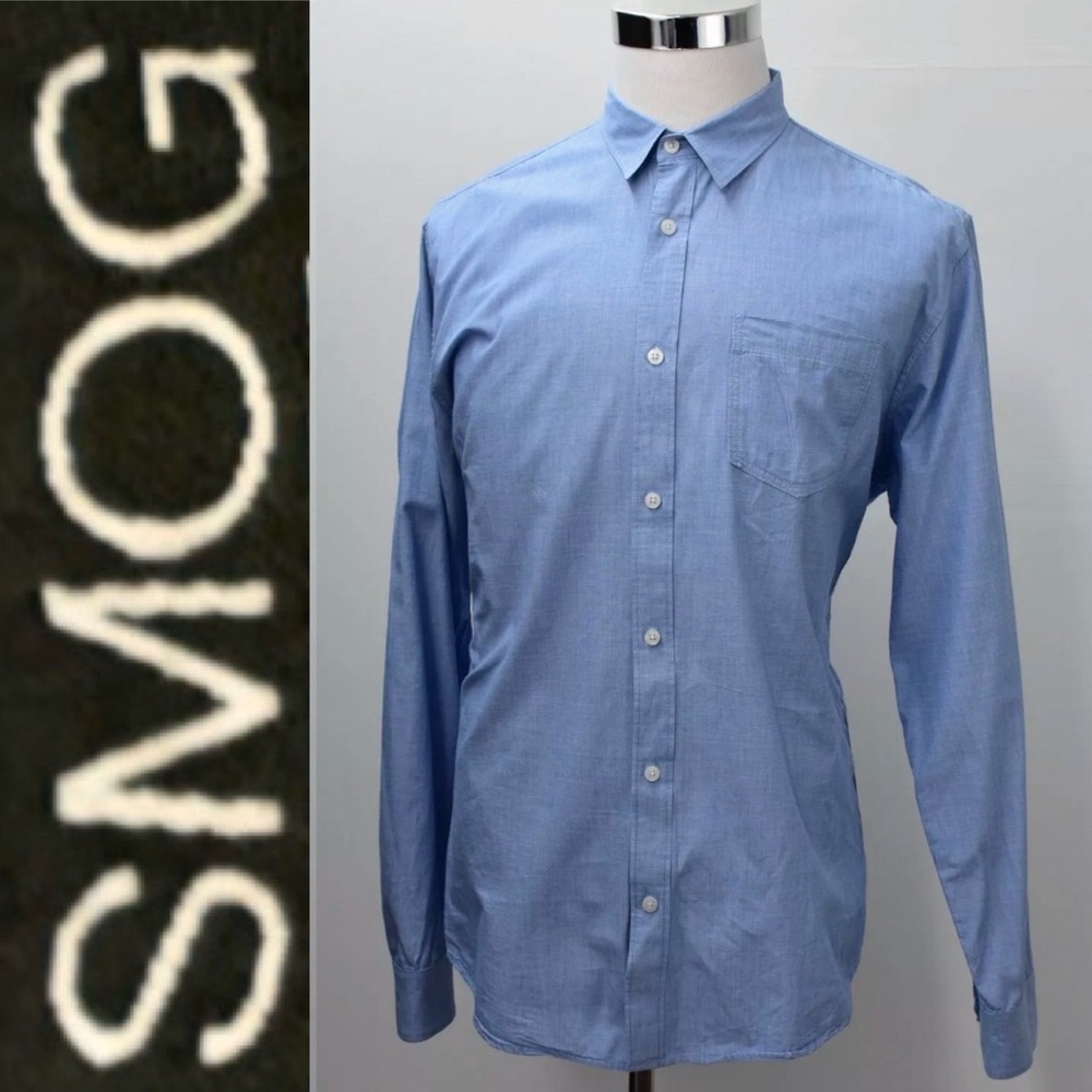 SMOG Men’s Slim Fit Dress Shirt Size XL Solid Blue